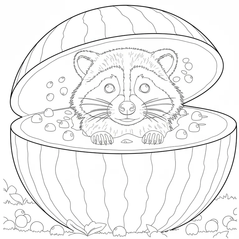 Raccooni Watermelunni Coloring Page